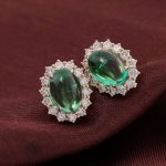Stunning Yellow Gold Oval Cut Colombia Colored Lab Gemstone Stud Earrings