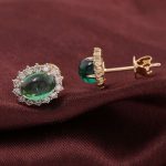Stunning Yellow Gold Oval Cut Colombia Colored Lab Gemstone Stud Earrings