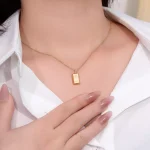 Round Cut Diamond Pendant Necklace Fine Gold Bar Bullion Style