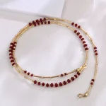 Crimson Fire-Weave Necklace | 18K Yellow Gold Bamboo Link Necklace with Natural Ruby Accents