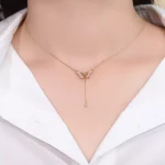 Round Cut Diamond Necklace Paved Butterfly Lariat Drop Style