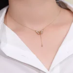Round Cut Diamond Necklace Paved Butterfly Lariat Drop Style