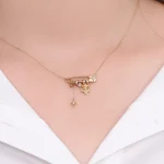 Round Cut Diamond Pendant Necklace Safety Pin Multi-Charm Style