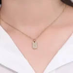 Round Cut Pendant Necklace Paved Star Dog Tag Charm Style