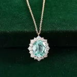 4ct Oval Cut Aquamarine Pendant with moissanite halo Necklace