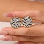 Zebra Contrast Studs | 18K Yellow Gold Stud Earrings with Lab Diamond Accents