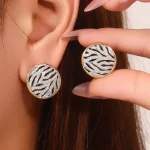 Zebra Contrast Studs | 18K Yellow Gold Stud Earrings with Lab Diamond Accents