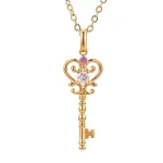 Round Cut Diamond Pendant Necklace Key Charm Colored Gemstone Accent