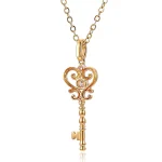 Round Cut Diamond Pendant Necklace Key Charm Colored Gemstone Accent