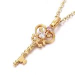 Round Cut Diamond Pendant Necklace Key Charm Colored Gemstone Accent
