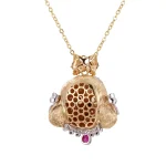 18K Yellow Gold Lab Ruby Dog Pendant | Bow-Crowned Dog-shaped Charm (Pendant Only)​