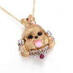 18K Yellow Gold Lab Ruby Dog Pendant | Bow-Crowned Dog-shaped Charm (Pendant Only)​