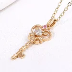 Round Cut Diamond Pendant Necklace Key Charm Colored Gemstone Accent