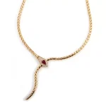 Serpent Lariat Necklace | 18K Gold Adjustable Lab Ruby and Snake