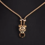 18K Yellow Gold Leopard Majesty Necklace | Lab Diamond-Accented Feline Head on Chain​