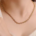 18K Yellow Gold Pig-Nose Chain ​| Interlocked Hoop Lab Gemstone Necklace
