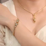 Double Leopard Head Bracelet | 18K Yellow Gold Pair with Lab Diamond