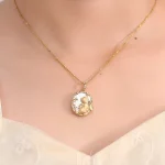 Rabbit & Star Cosmos Pendant | Lab Diamond Stars on 18K Gold over Mother-of-Pearl