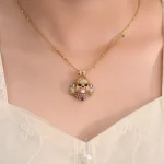 18K Yellow Gold Lab Ruby Dog Pendant | Bow-Crowned Dog-shaped Charm (Pendant Only)​