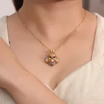 18K Yellow Gold Lab Ruby Dog Pendant | Bow-Crowned Dog-shaped Charm (Pendant Only)​