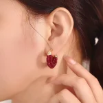 Ruby Cascade ​​Hoop earrings | 18K Yellow Gold Lab Diamond Clasp & Lab Ruby Beaded Strands​