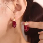 Ruby Cascade ​​Hoop earrings | 18K Yellow Gold Lab Diamond Clasp & Lab Ruby Beaded Strands​