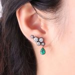 Yellow Gold Round Cut Lab Green Gemstone cluster Drop Earrings