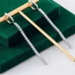 Chic Linear Drop Earrings - 14K White Gold, Moissanite Cascade