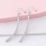 Chic Linear Drop Earrings - 14K White Gold, Moissanite Cascade