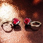 Charming Yellow Gold Heart Cut Red Lab Gemstone Drop Earrings