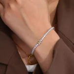 Elegant Round and Pear Cut Moissanite Two Stone Tennis Bracelet