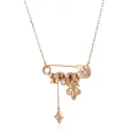 Round Cut Diamond Pendant Necklace Safety Pin Multi-Charm Style