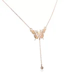 Round Cut Diamond Necklace Paved Butterfly Lariat Drop Style