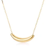 18K Yellow Gold Pendant Necklace Minimalist Curved Tube Bar Style