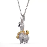 Round Cut Diamond Accent Pendant Necklace Alpaca Llama Charm Style