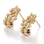 Round Cut Diamond Earrings Celestial Star Beaded Cluster Style