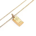 Round Cut Diamond Pendant Necklace Fine Gold Bar Bullion Style
