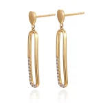 Round Cut Diamond Drop Earrings Elongated Geometric Open Link Style