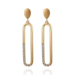 Round Cut Diamond Drop Earrings Elongated Geometric Open Link Style