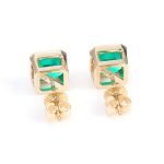 Elegant Yellow Gold Asscher Cut Green Lab Gemstone Stud Earrings