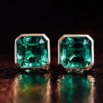 Elegant Yellow Gold Asscher Cut Green Lab Gemstone Stud Earrings