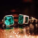 Elegant Yellow Gold Asscher Cut Green Lab Gemstone Stud Earrings