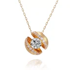 Round Cut Lab Diamond Pendant Necklace Stylized Shell Motif