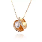 Round Cut Lab Diamond Pendant Necklace Stylized Shell Motif