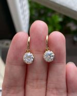 K-Gold Round Moissanite Bezel Drop Earrings