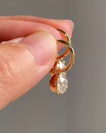 K-Gold Round Moissanite Bezel Drop Earrings
