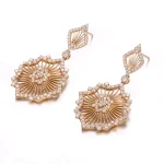 Radiant Fan Earrings | Dual-Tone 18K Gold Drop Earrings with Round-Cut Lab Diamonds