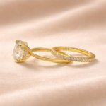 Moissanite 4.0Ct Solitaire Round Cut Yellow Gold Engagement Ring with Eternity Thin Wedding Band - Image 5