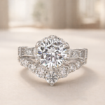 Moissanite 2.0Ct Round Cut Engagement Ring with 0.5Ct Round Wedding Band - Image 4