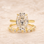 Moissanite 5.5Ct Solitaire Oval Cut Yellow Gold Engagement Ring with Marquise& Oval Cut Wedding Band - Image 5